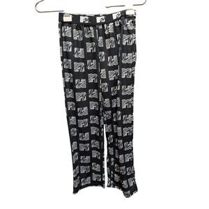 MTV Boys Pajama Pants Black White Logo Print Sleep Bottoms Size S 6/7 NEW